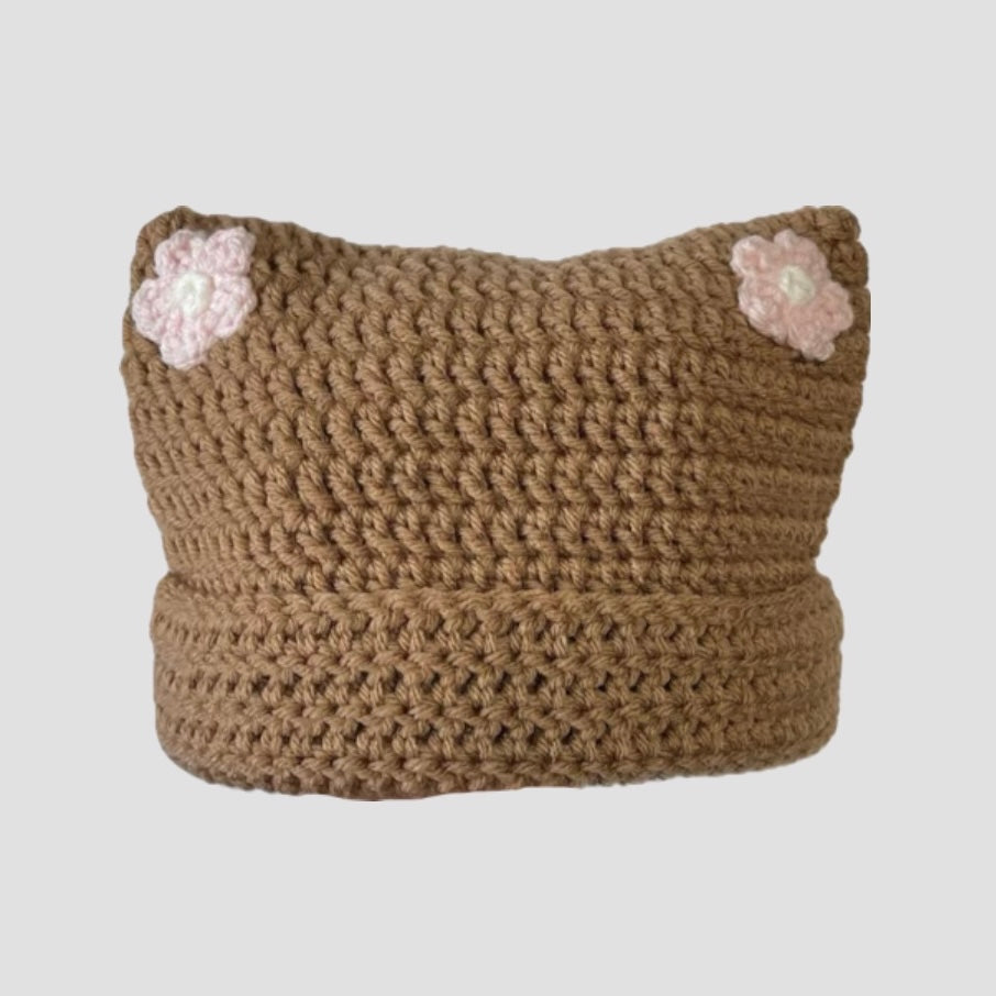 Mocha crochet cat beanie (made to order)