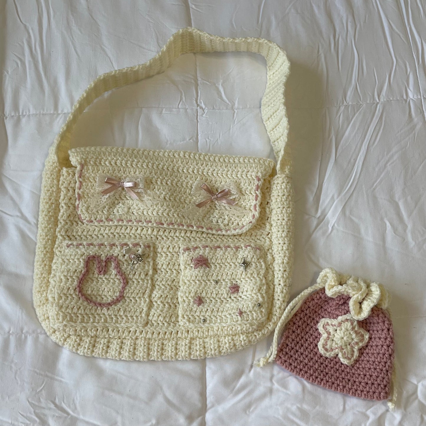 White bunny messenger bag