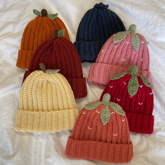 Crochet fruit beanies