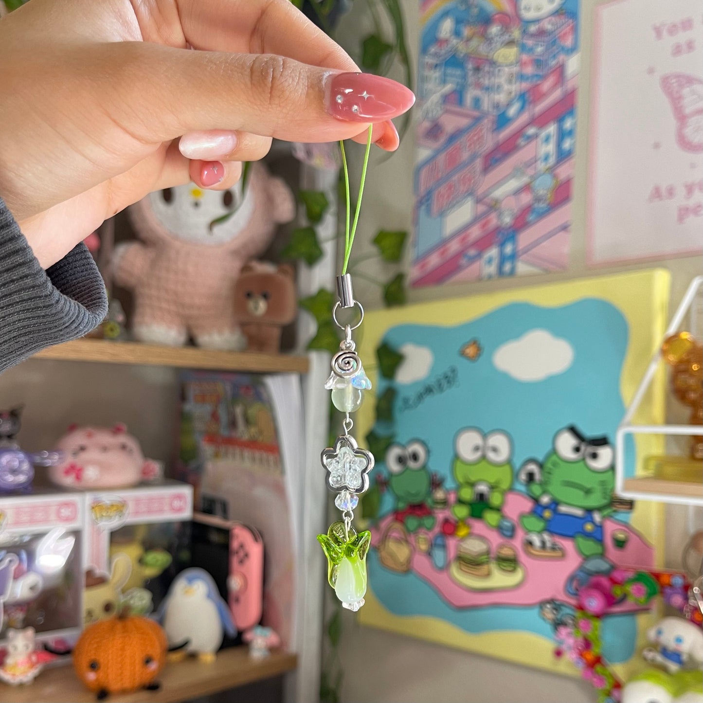 Strawberry & lettuce phone charms