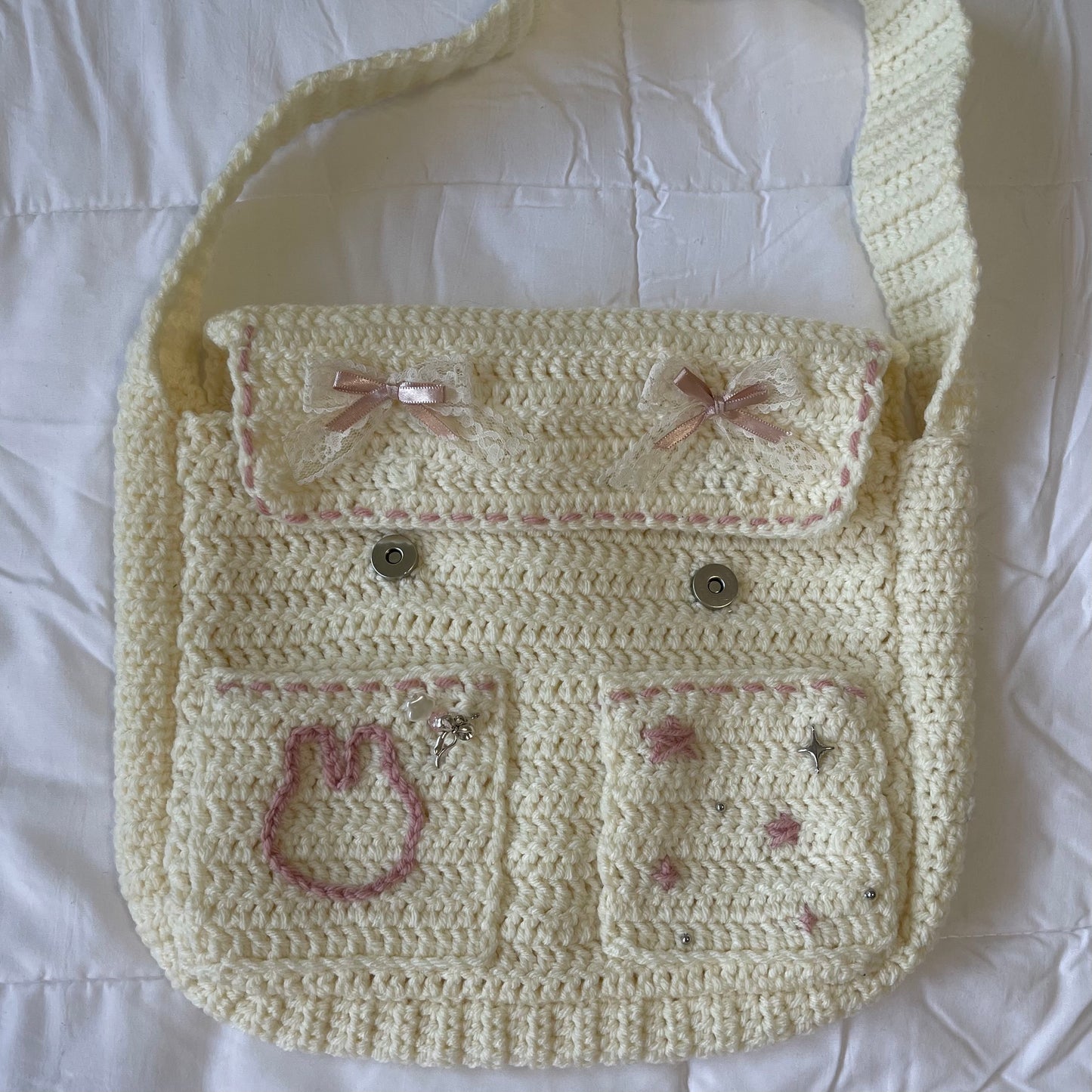 White bunny messenger bag