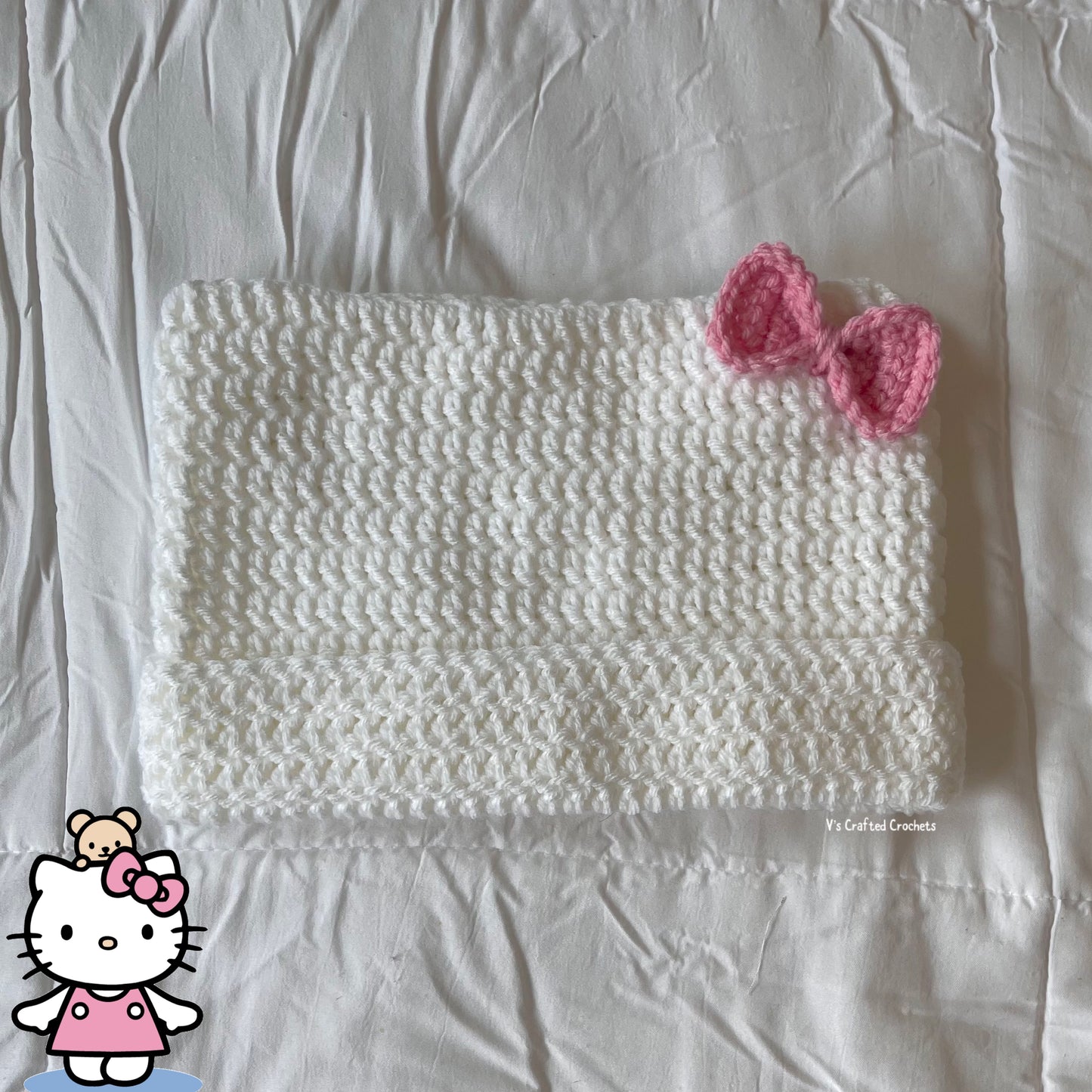 Hello kitty cat beanie (pink bow) (made to order)
