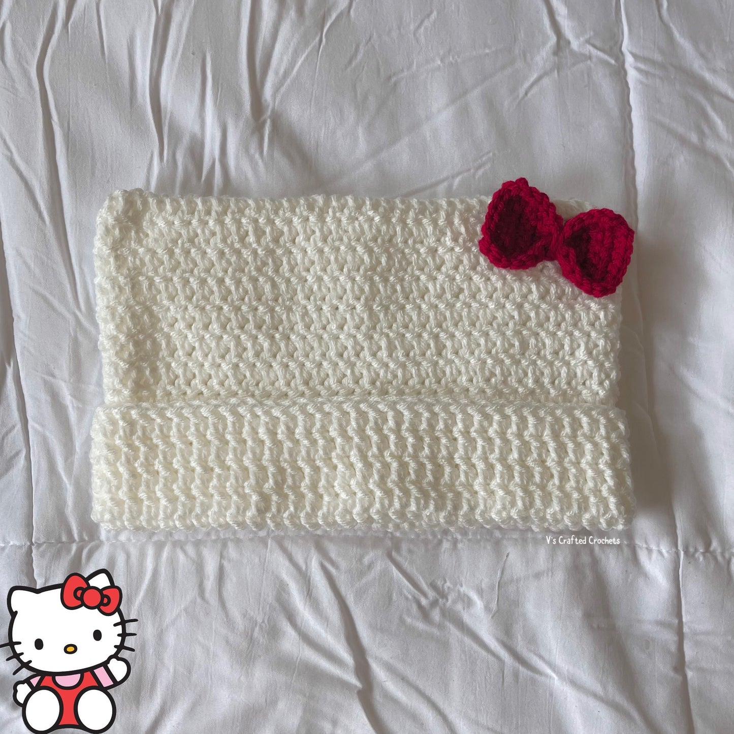 Hello kitty cat beanie (red bow)(made to order)
