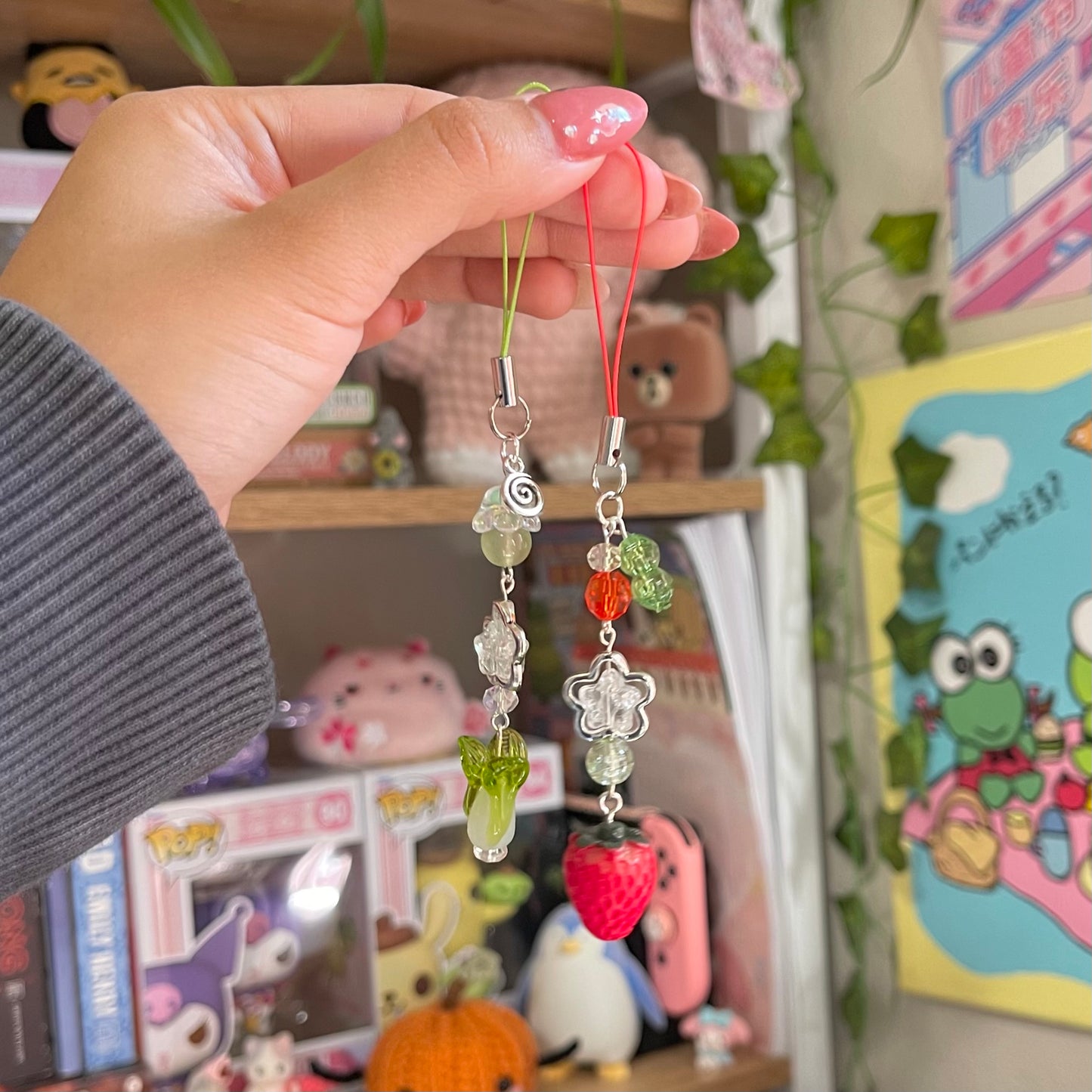 Strawberry & lettuce phone charms