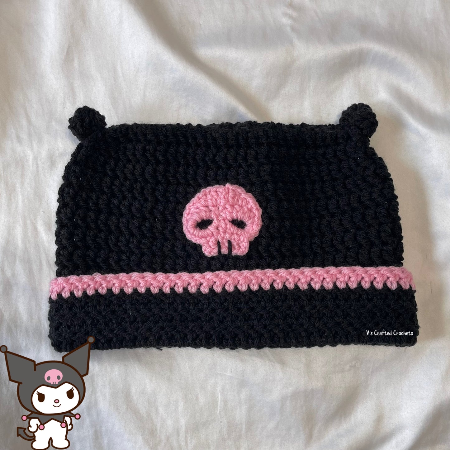 Kuromi & My Melody crochet cat beanies (made to order)