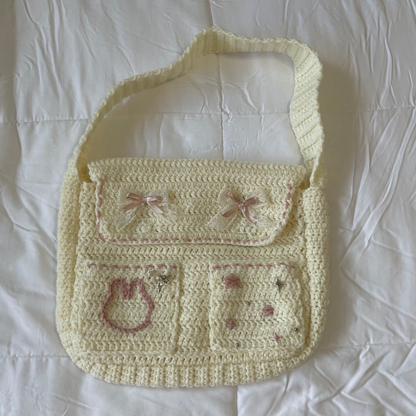 White bunny messenger bag